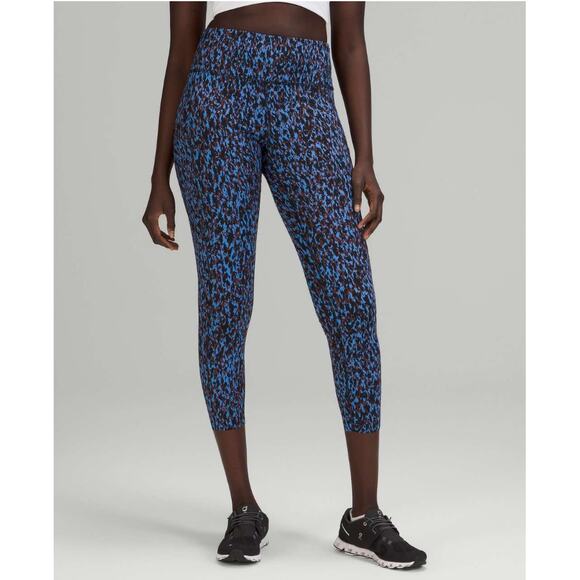 0 Lululemon Blue Cheetah Print Fast and Free High Rise Tight 25" Leggings - Picture 1 of 6